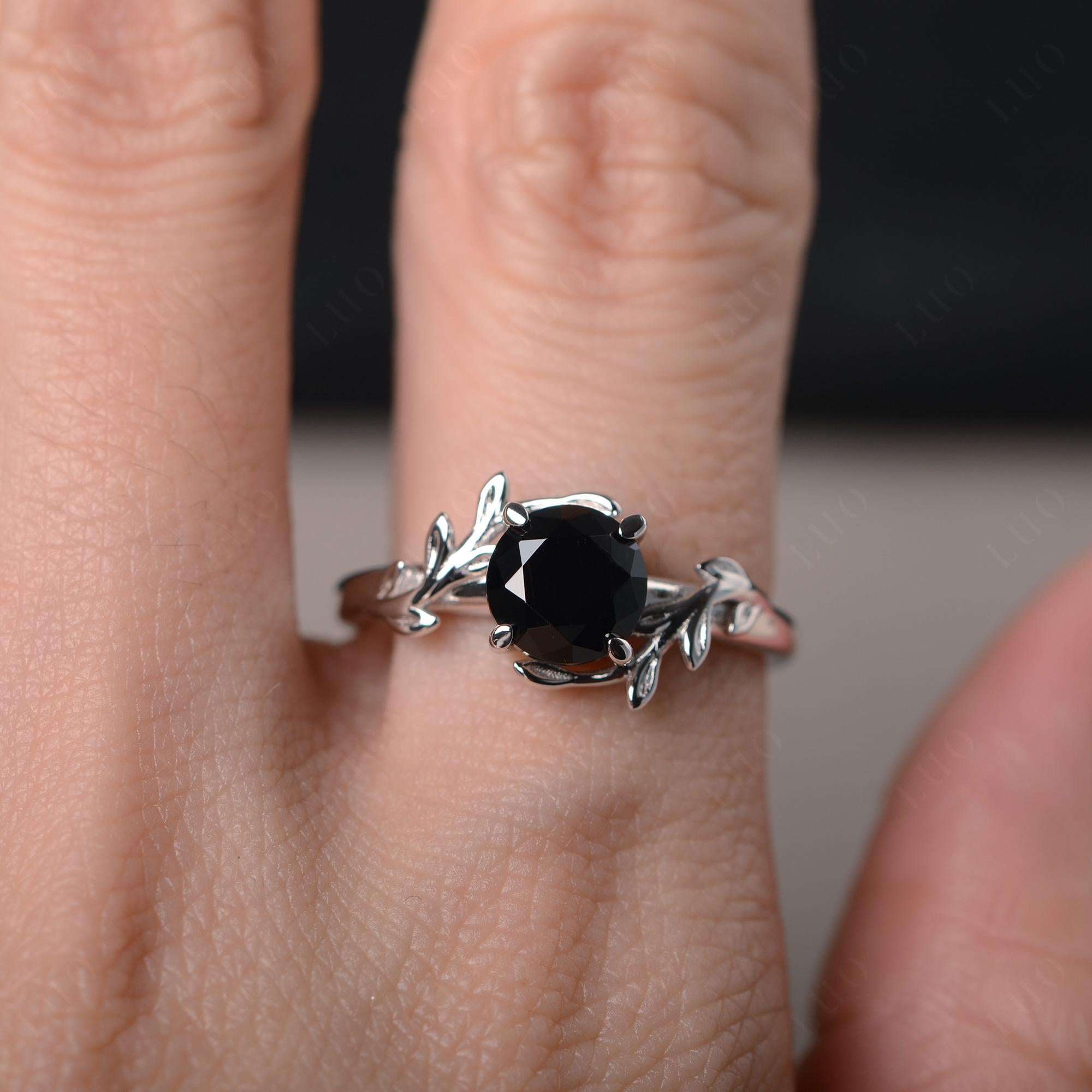 Vine Black Stone Solitaire Engagement Ring - LUO Jewelry