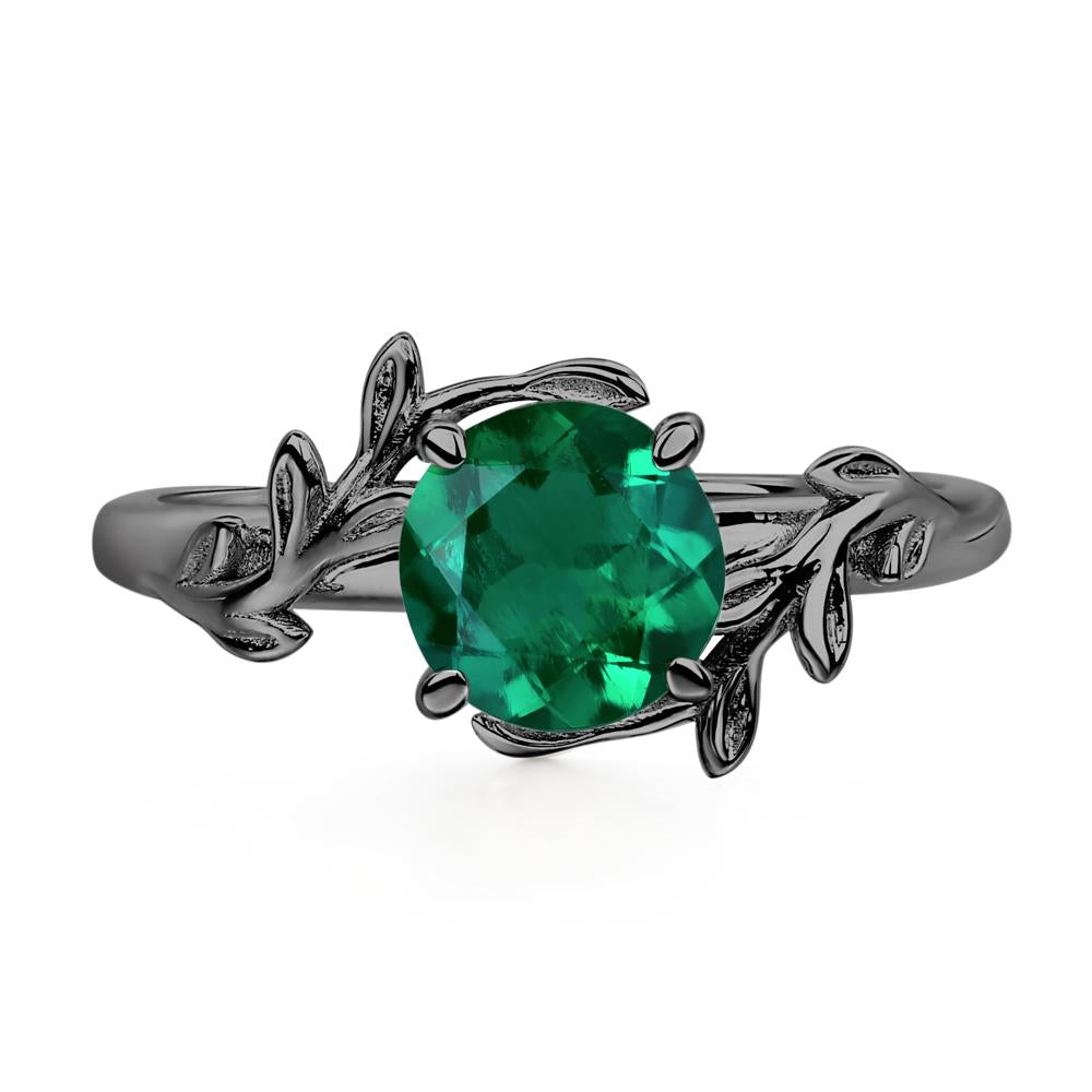 Vine Lab Created Emerald Solitaire Engagement Ring - LUO Jewelry #metal_black finish sterling silver