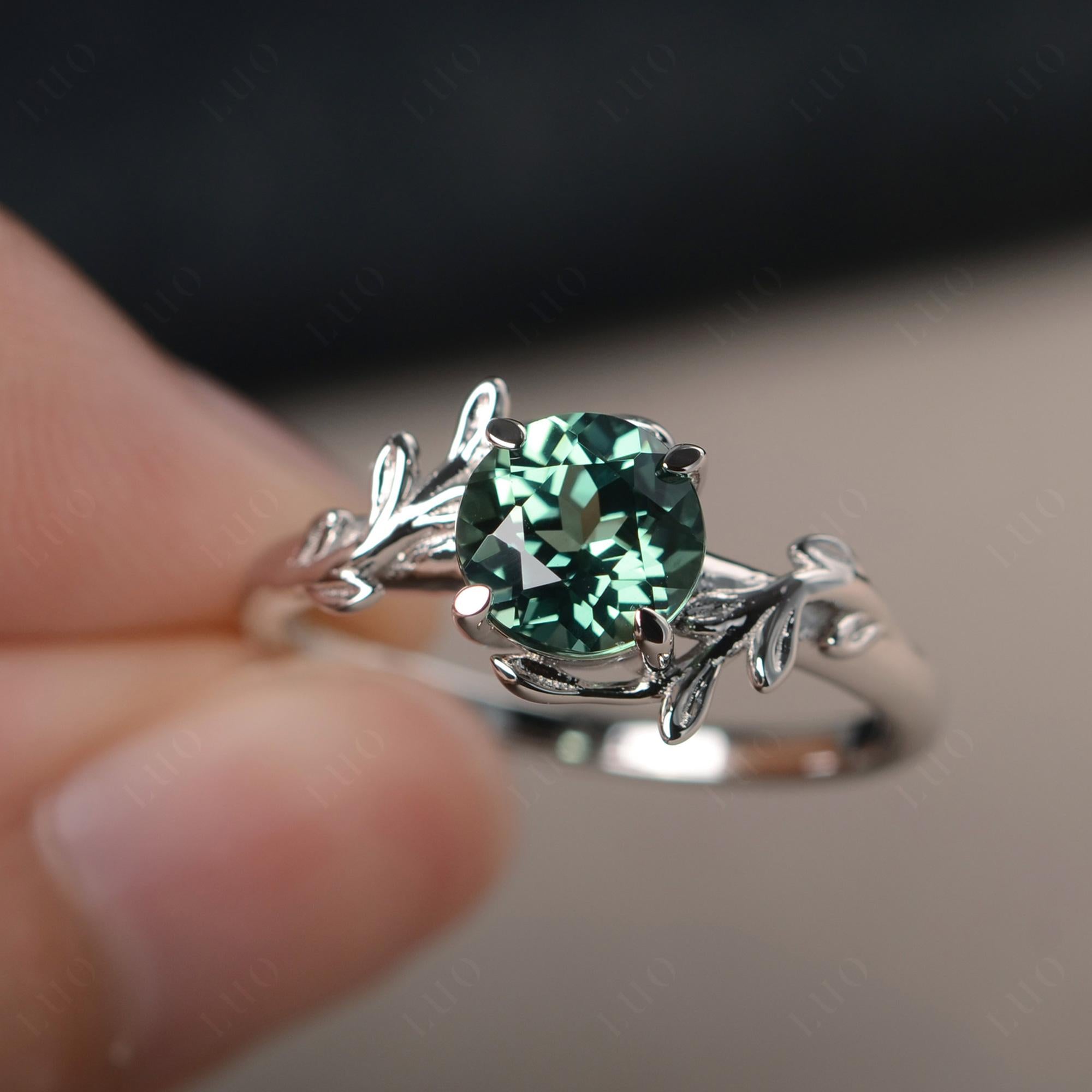 Vine Green Sapphire Solitaire Engagement Ring - LUO Jewelry