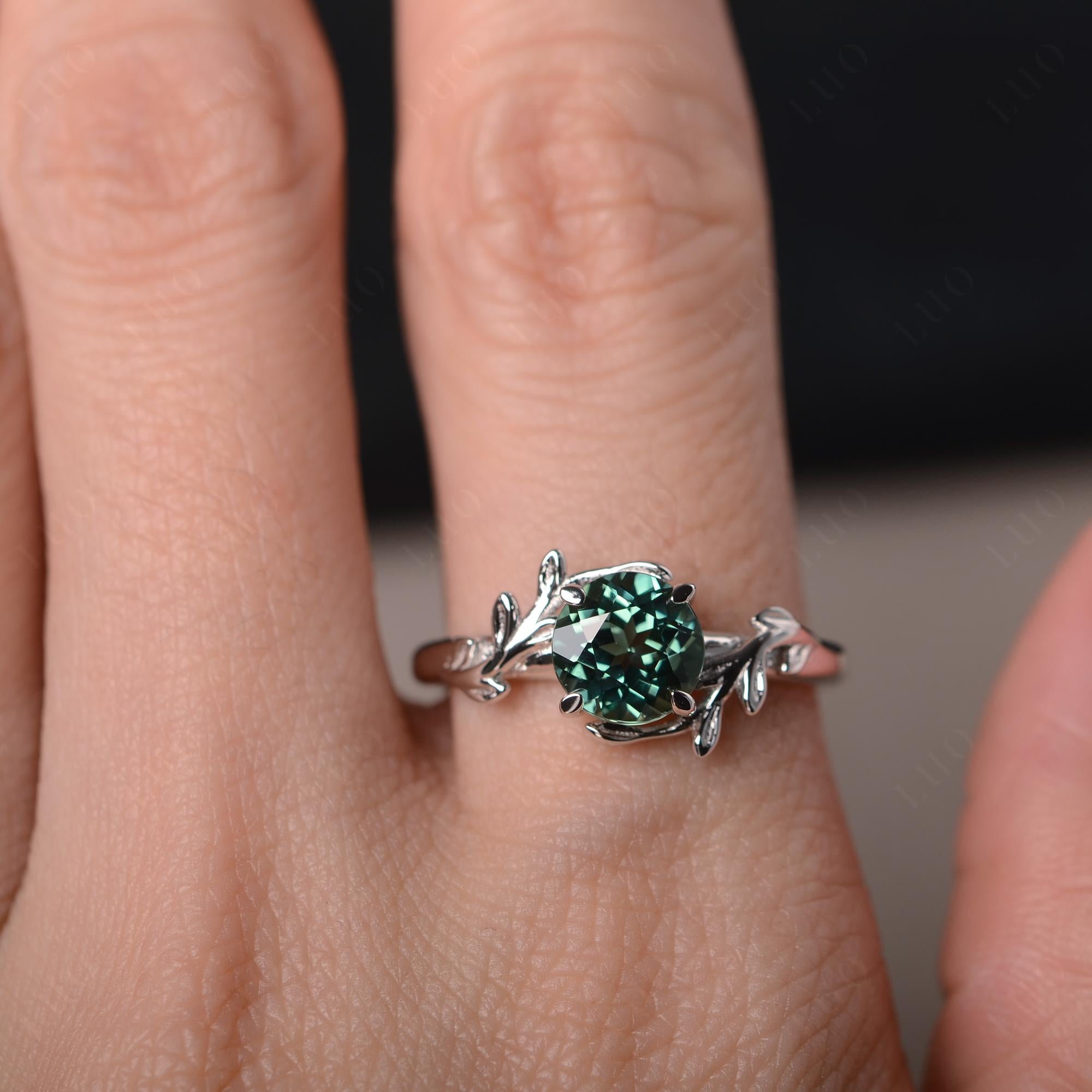 Vine Green Sapphire Solitaire Engagement Ring - LUO Jewelry