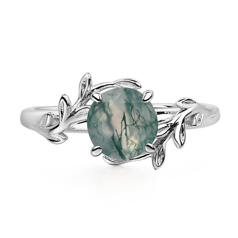 Vine Moss Agate Solitaire Engagement Ring - LUO Jewelry #metal_14k white gold