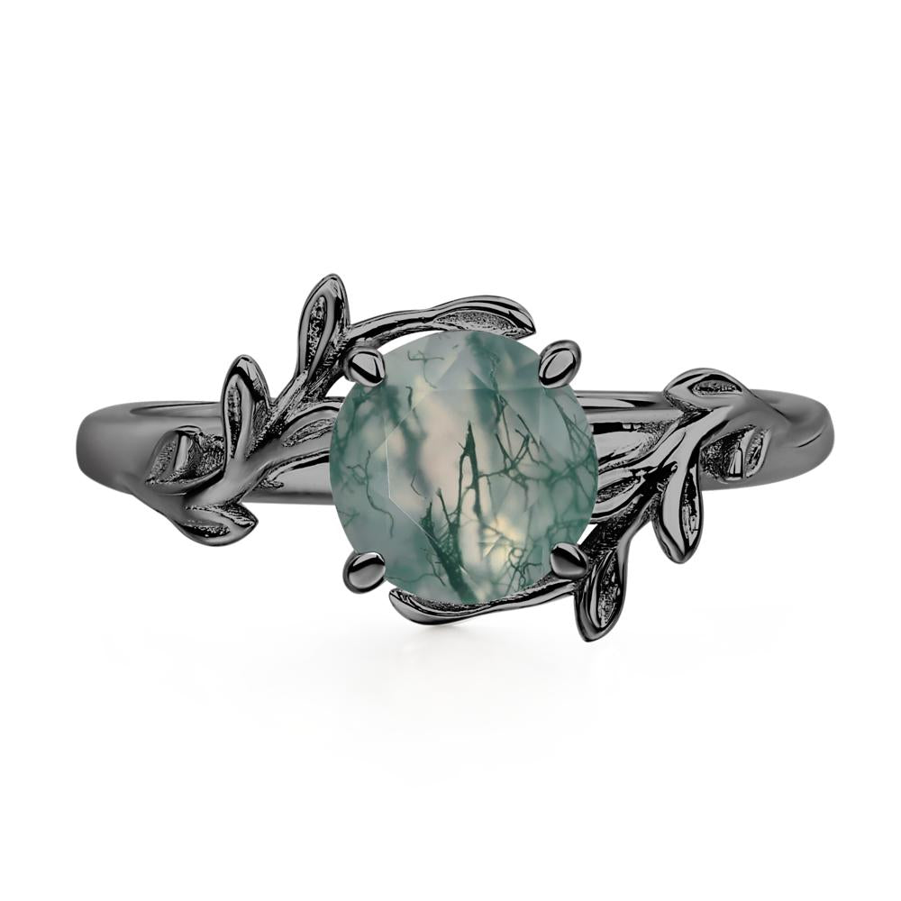Vine Moss Agate Solitaire Engagement Ring - LUO Jewelry #metal_black finish sterling silver