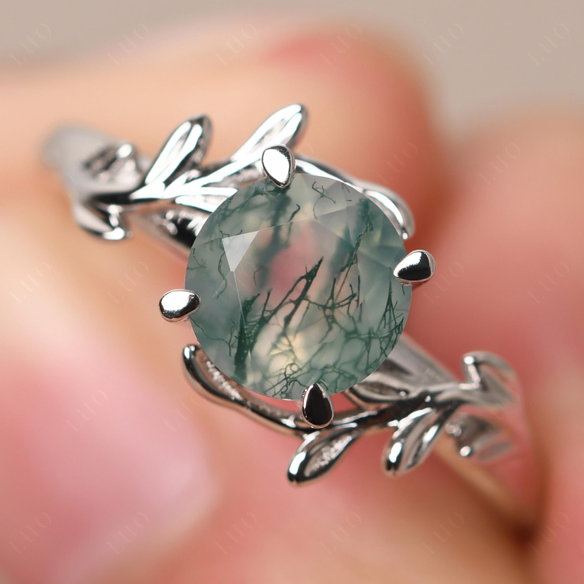 Vine Moss Agate Solitaire Engagement Ring - LUO Jewelry