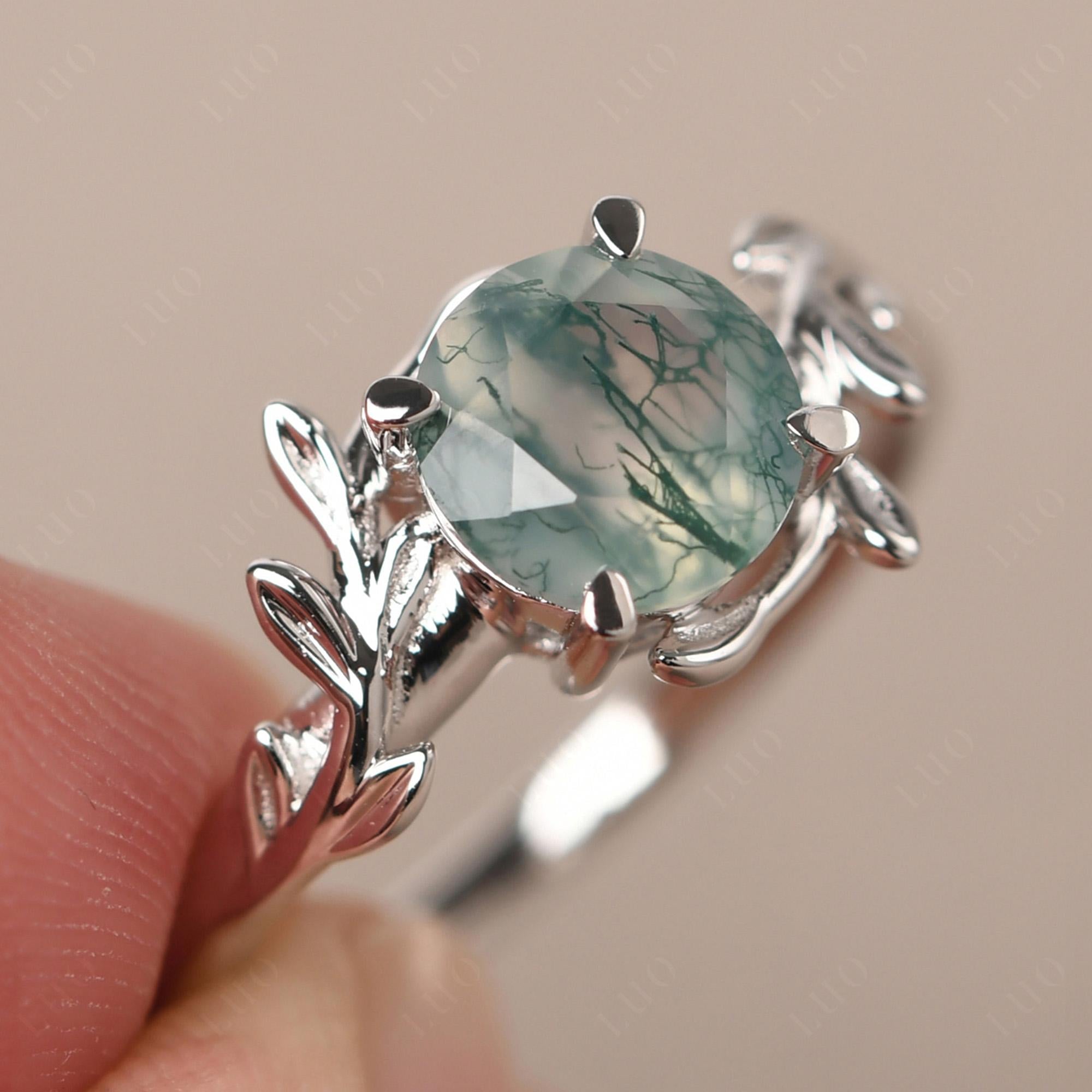 Vine Moss Agate Solitaire Engagement Ring - LUO Jewelry