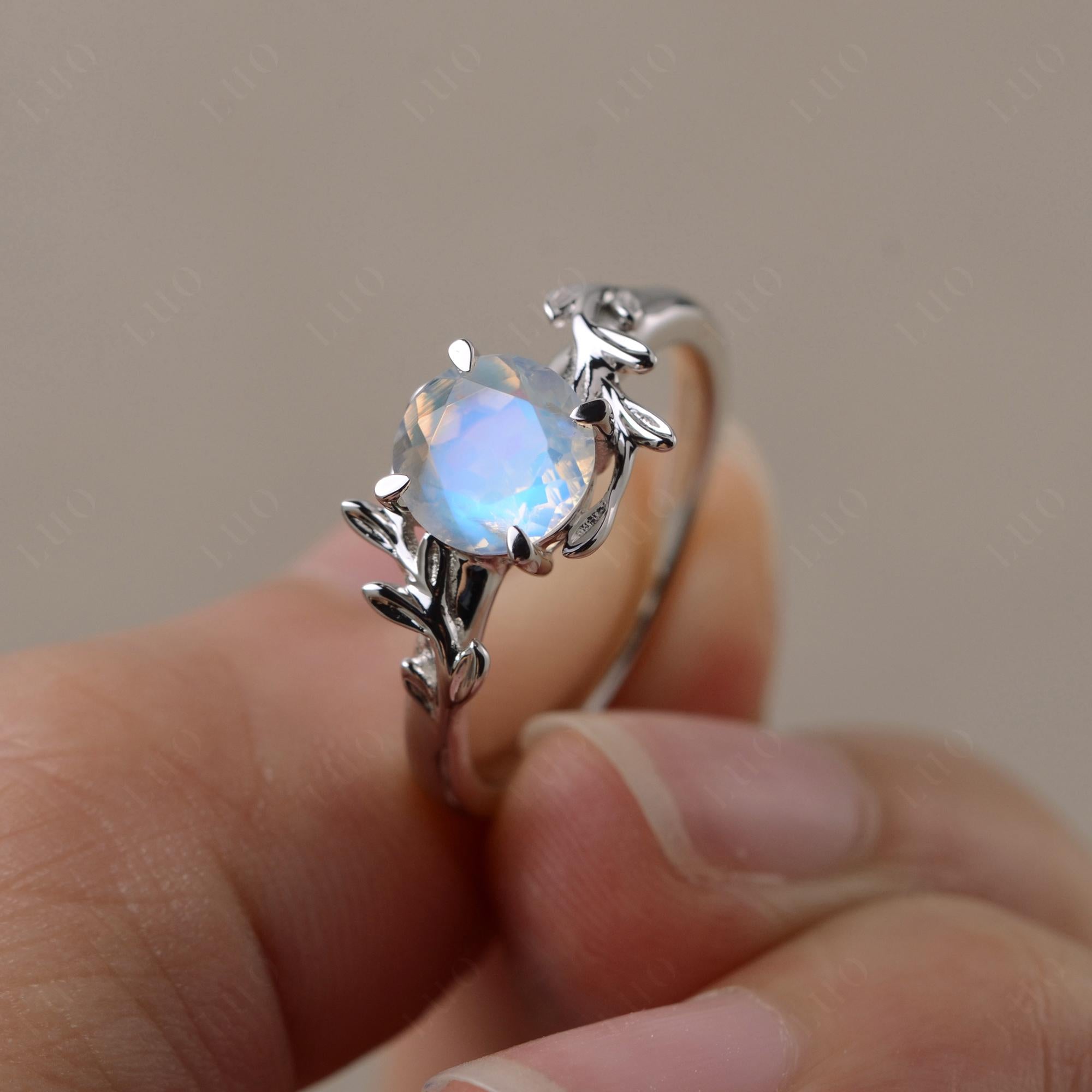 Vine Moonstone Solitaire Engagement Ring - LUO Jewelry