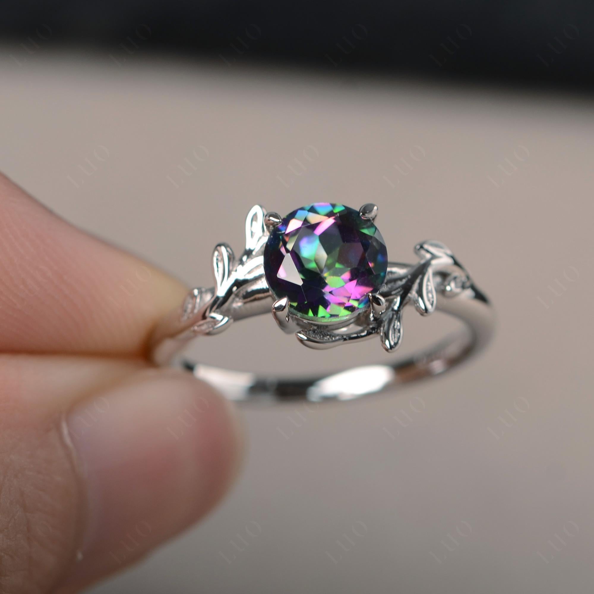 Vine Mystic Topaz Solitaire Engagement Ring - LUO Jewelry