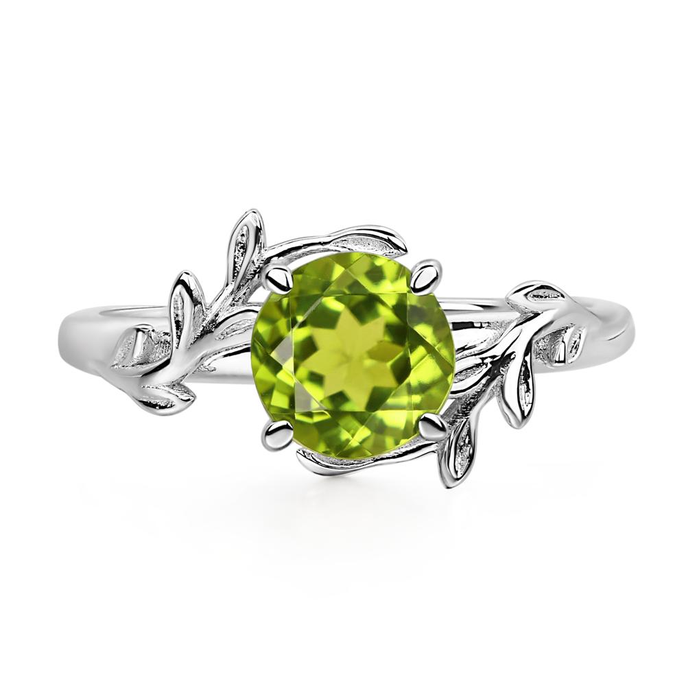 Vine Peridot Solitaire Engagement Ring - LUO Jewelry #metal_14k white gold