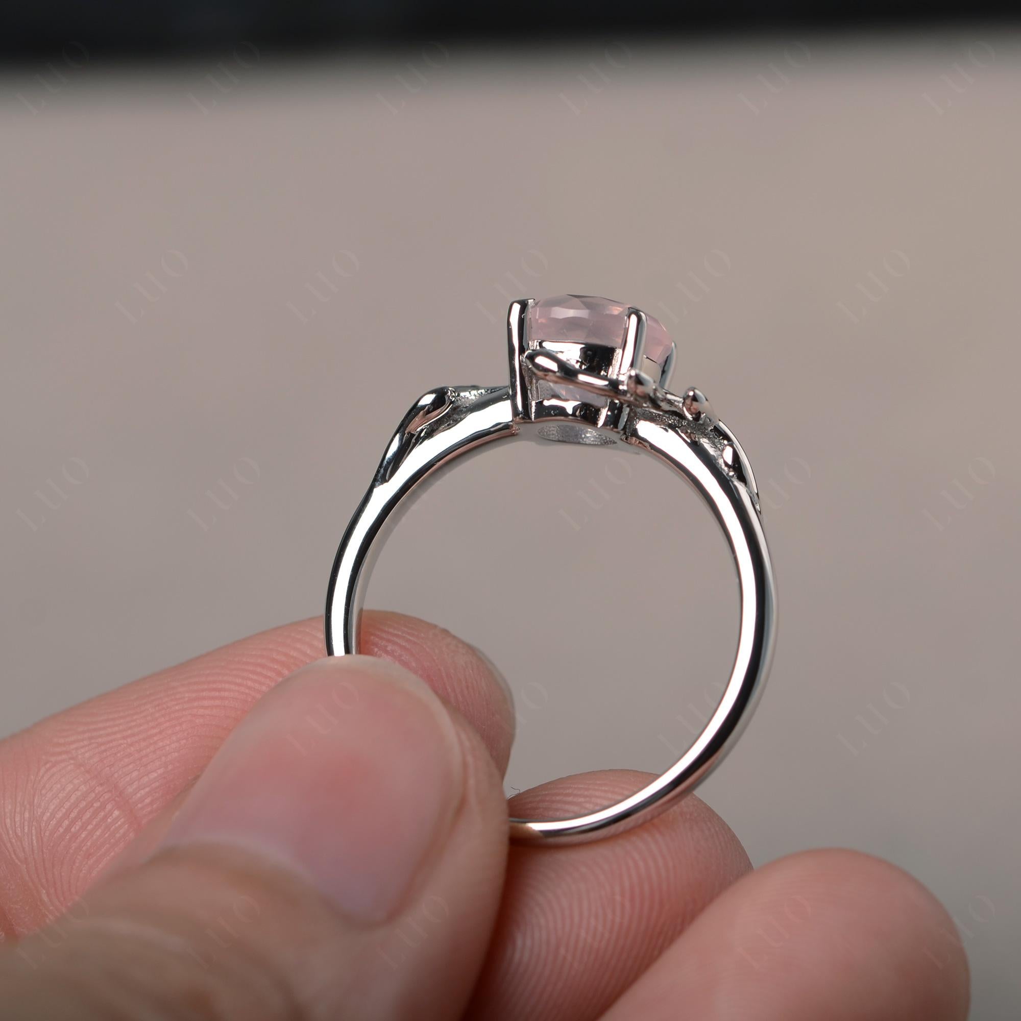 Vine Rose Quartz Solitaire Engagement Ring - LUO Jewelry
