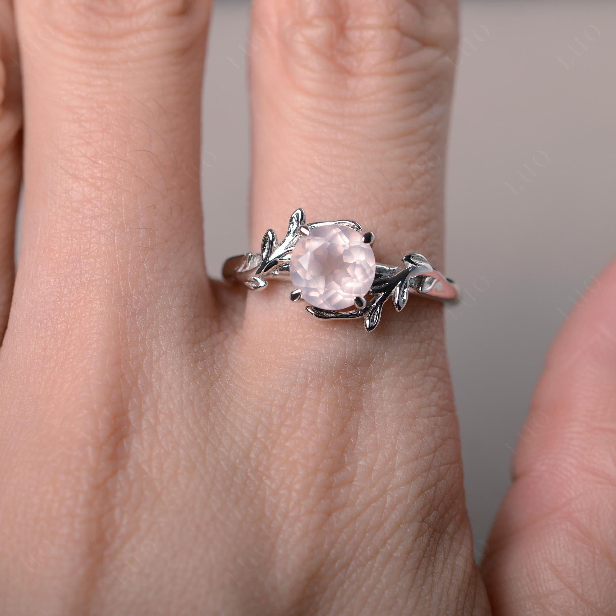 Vine Rose Quartz Solitaire Engagement Ring - LUO Jewelry