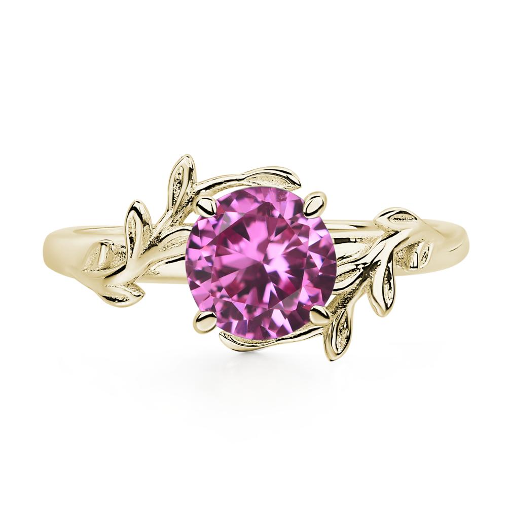 Vine Lab Pink Sapphire Solitaire Engagement Ring - LUO Jewelry #metal_14k yellow gold