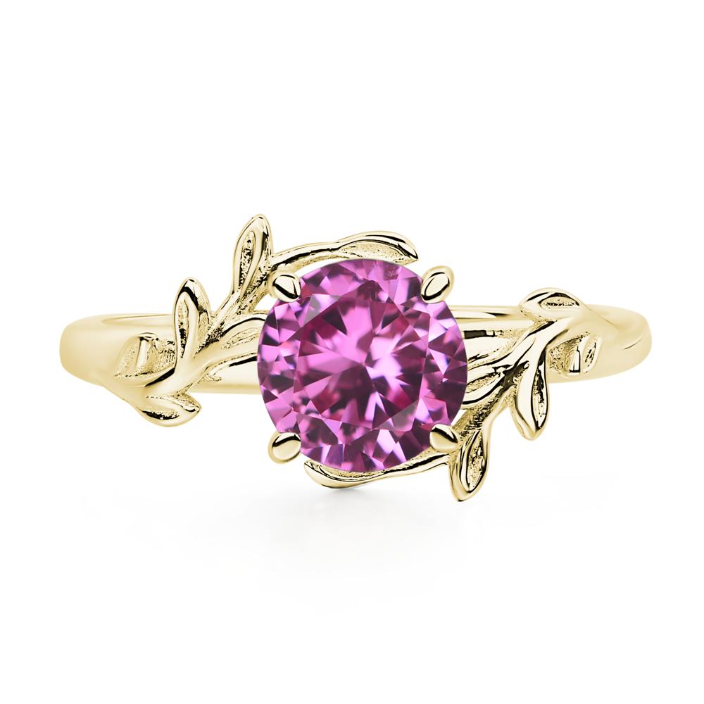 Vine Lab Pink Sapphire Solitaire Engagement Ring - LUO Jewelry #metal_18k yellow gold