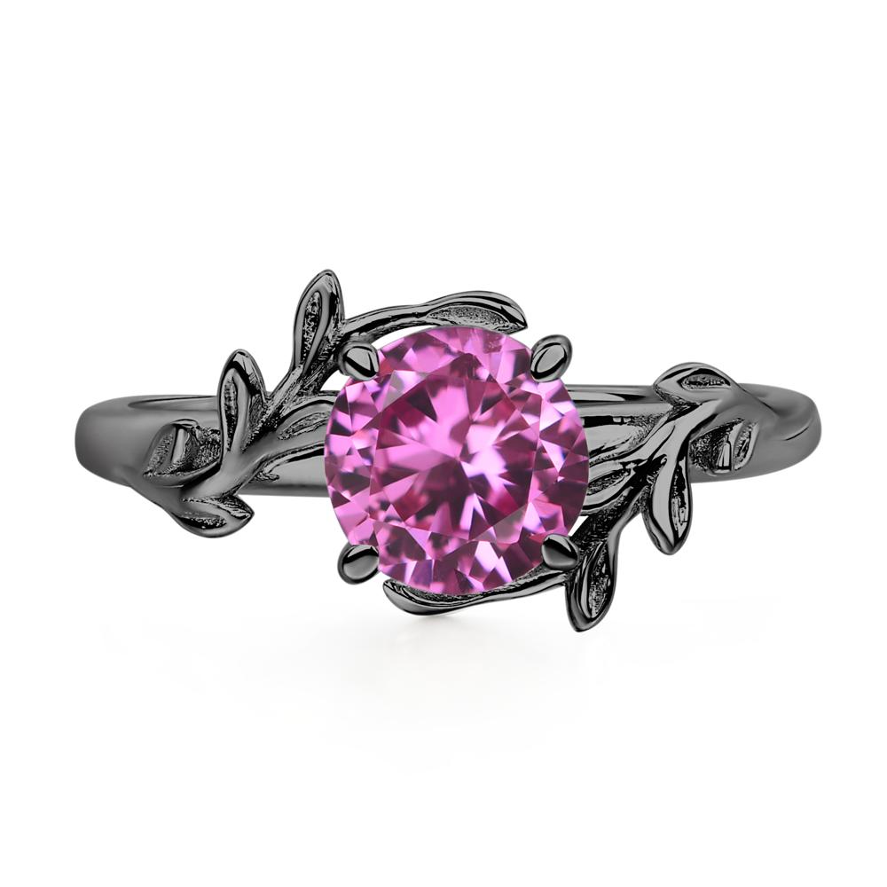 Vine Lab Pink Sapphire Solitaire Engagement Ring - LUO Jewelry #metal_black finish sterling silver