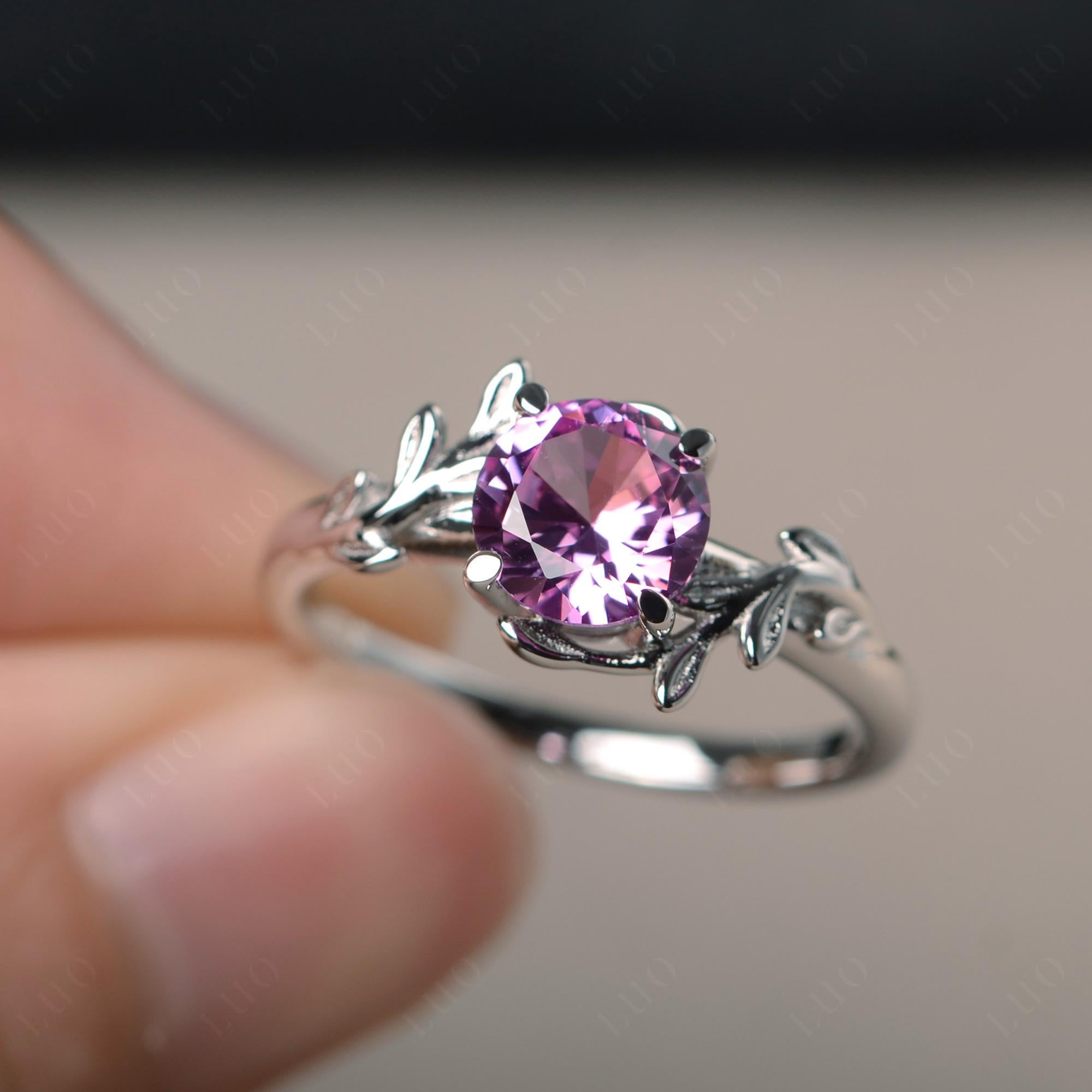 Vine Lab Pink Sapphire Solitaire Engagement Ring - LUO Jewelry