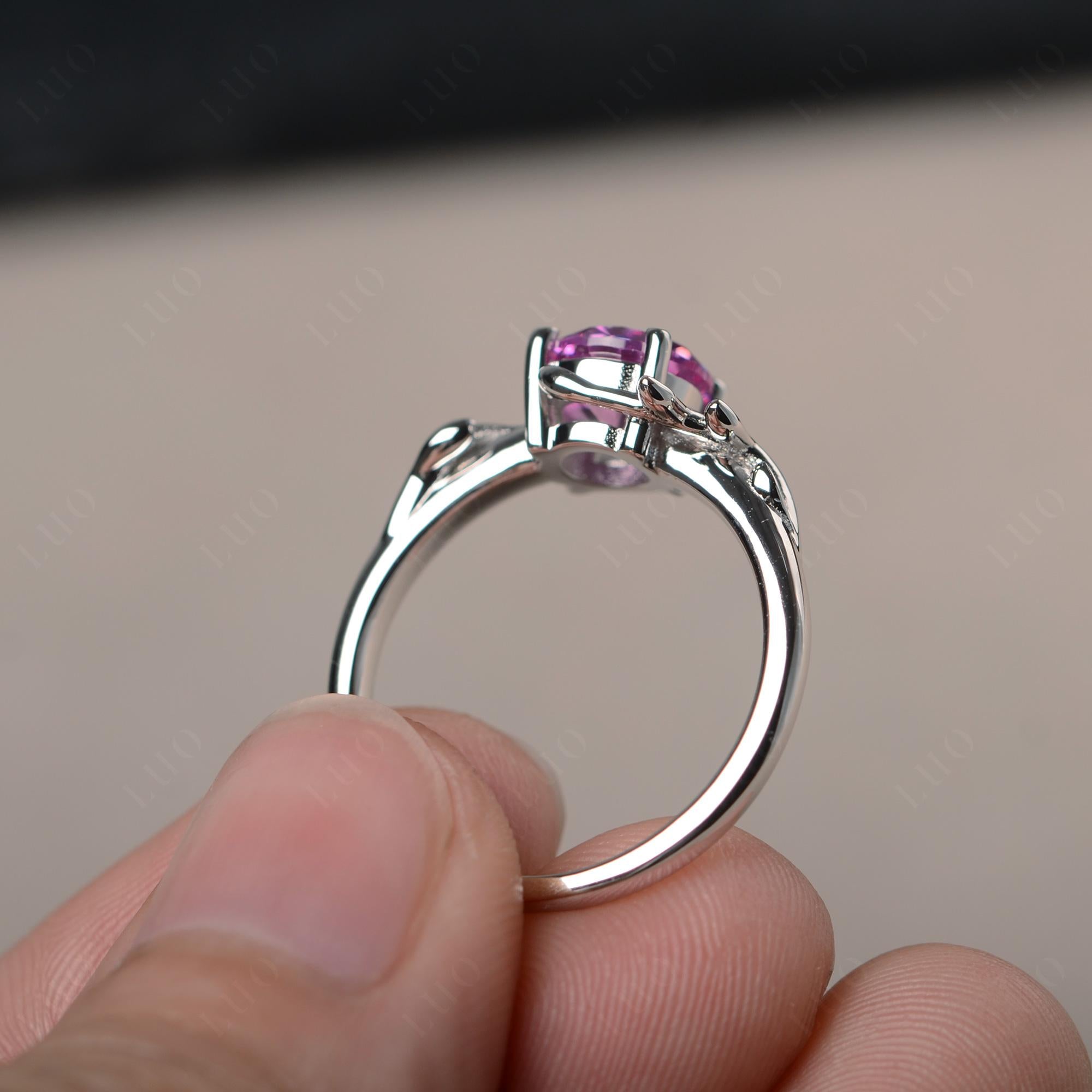 Vine Lab Pink Sapphire Solitaire Engagement Ring - LUO Jewelry