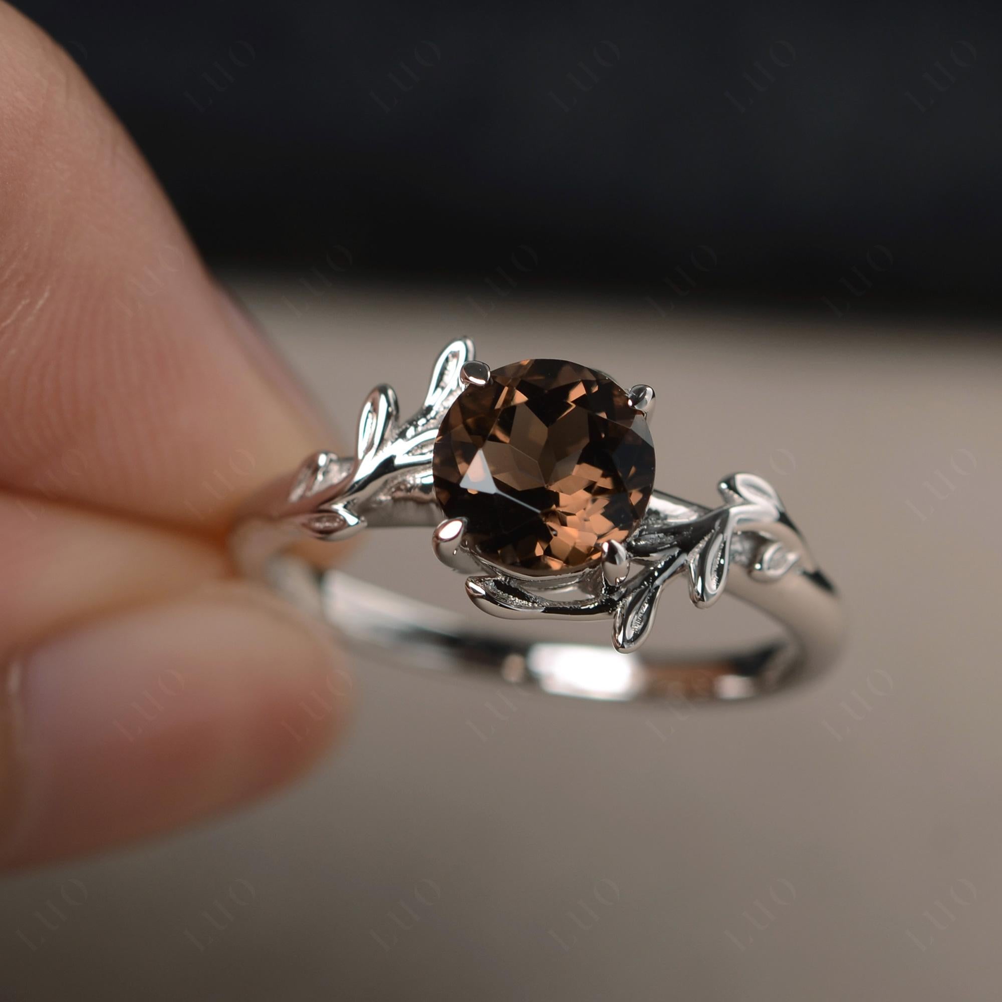 Vine Smoky Quartz Solitaire Engagement Ring - LUO Jewelry