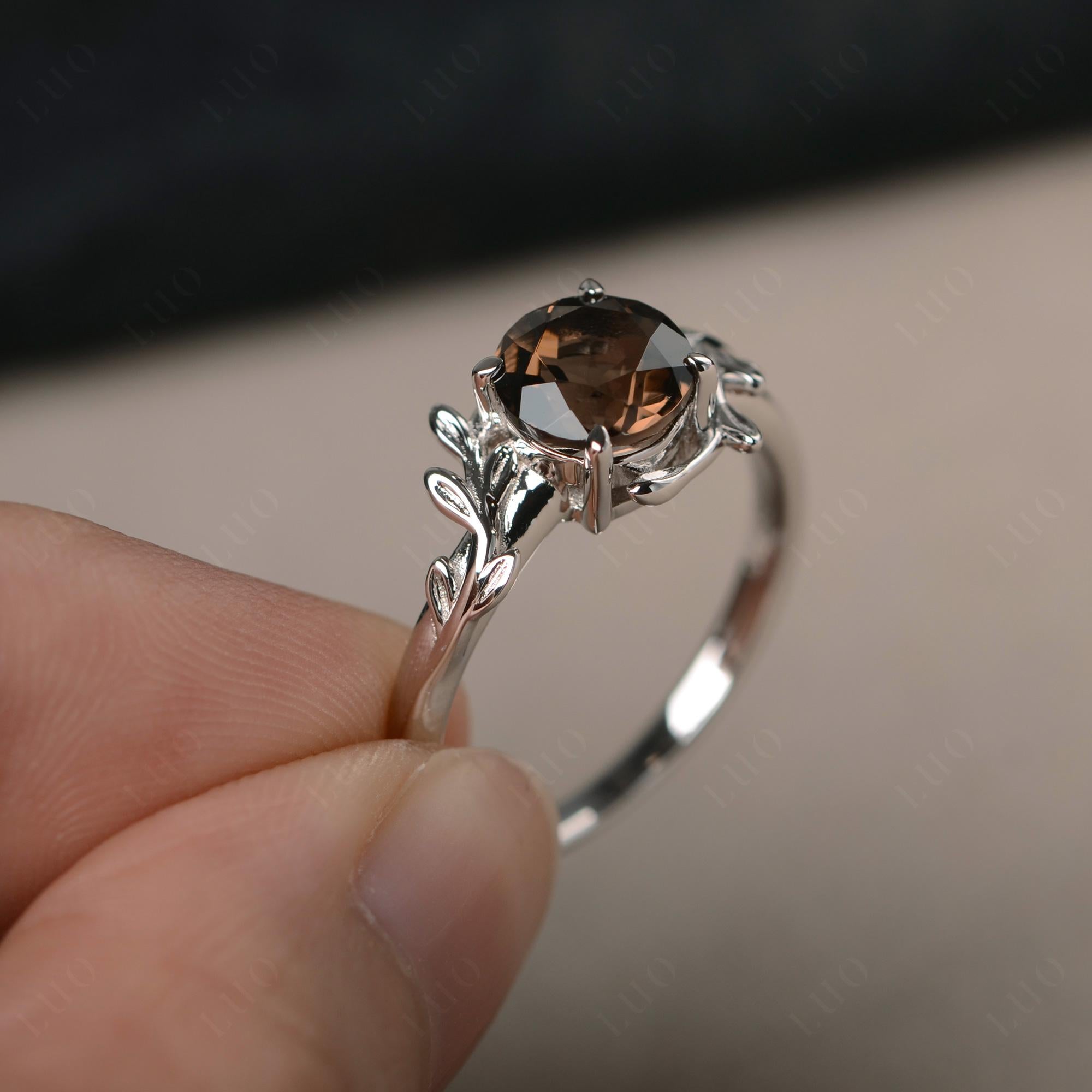 Vine Smoky Quartz Solitaire Engagement Ring - LUO Jewelry