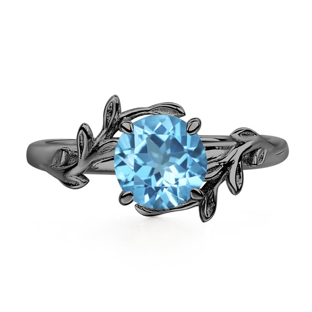 Vine Swiss Blue Topaz Solitaire Engagement Ring - LUO Jewelry #metal_black finish sterling silver