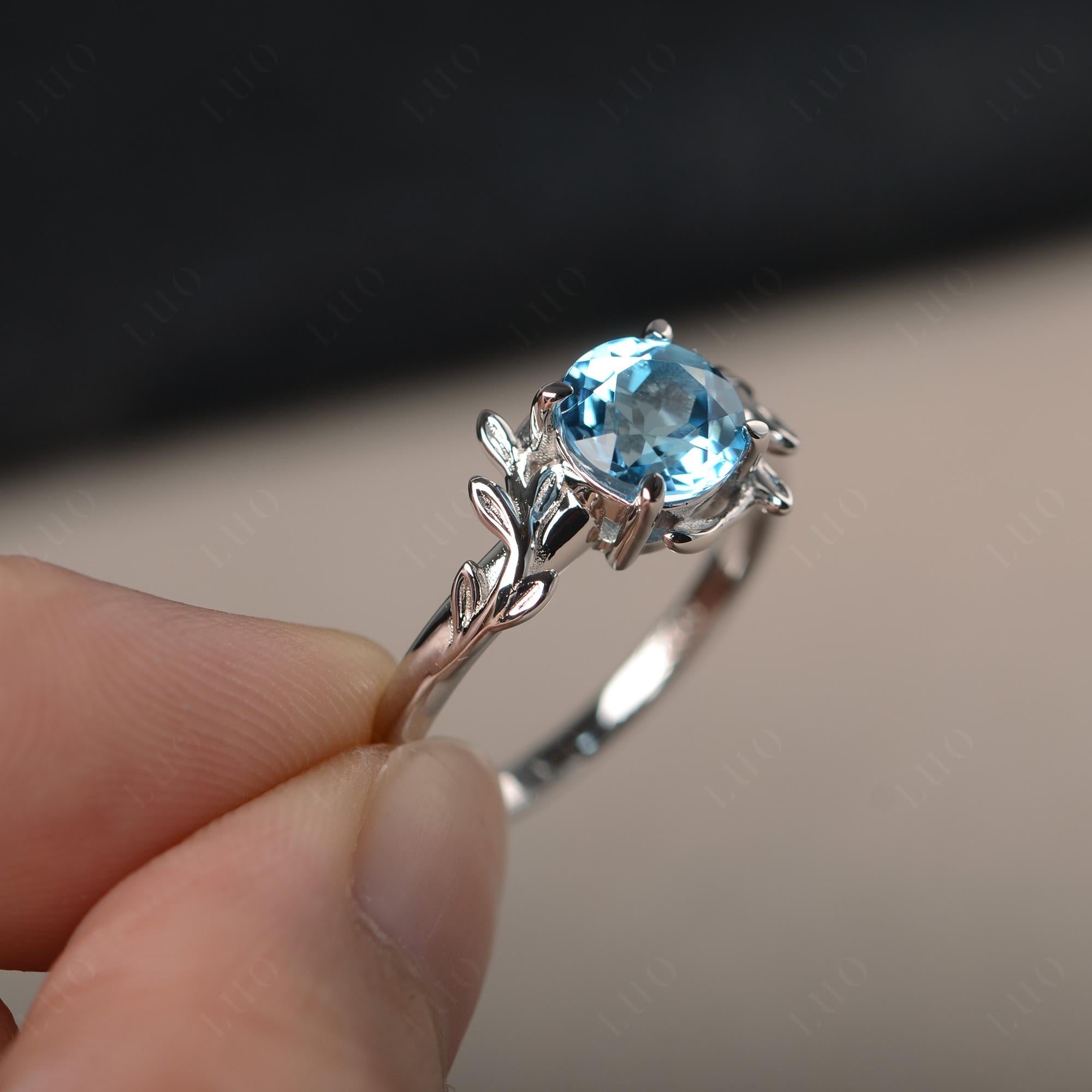 Vine Swiss Blue Topaz Solitaire Engagement Ring - LUO Jewelry
