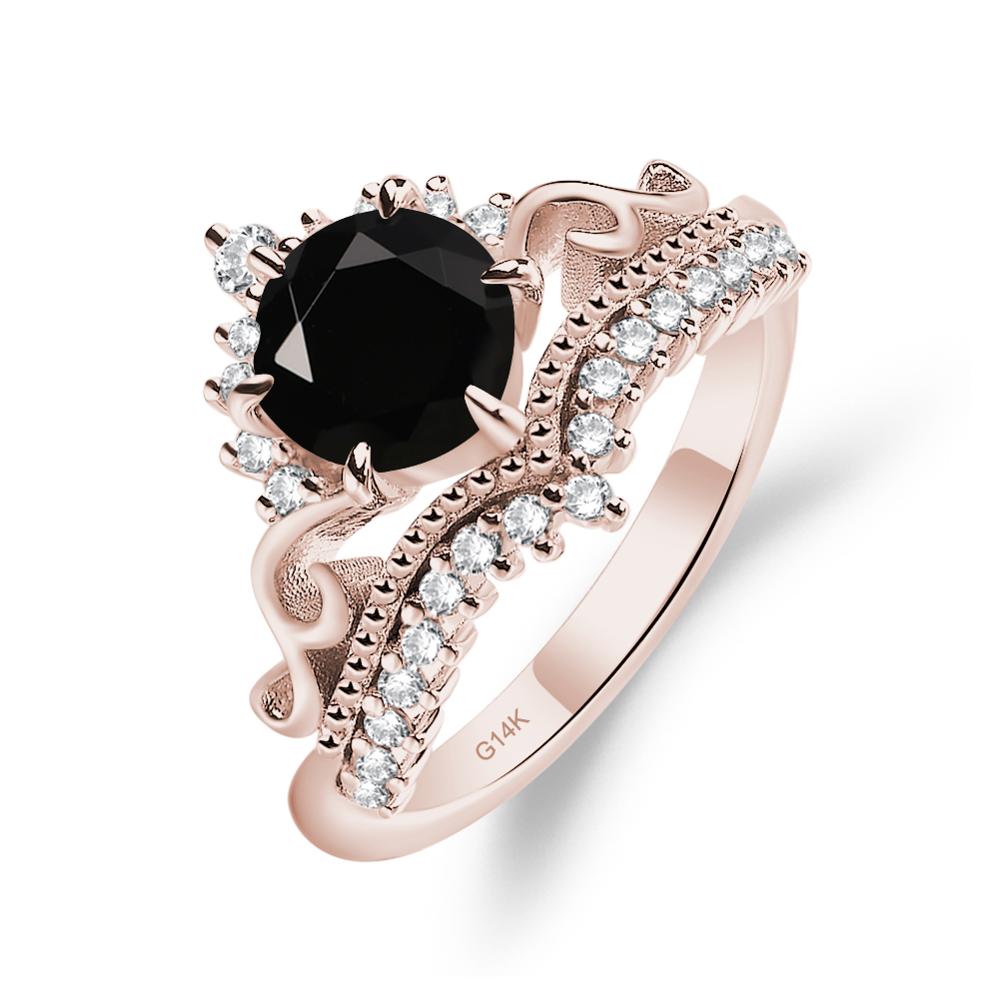 Vintage Black Stone Cocktail Ring - LUO Jewelry #metal_14k rose gold