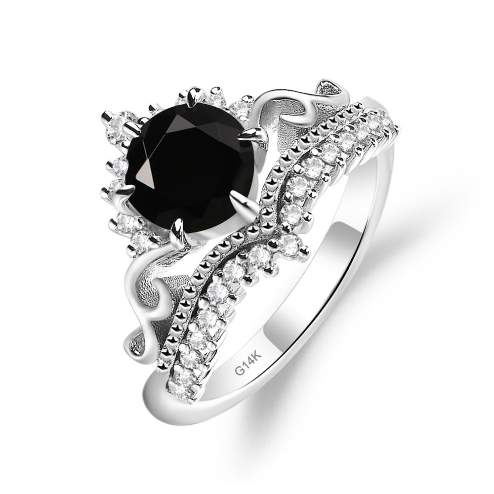 Vintage Black Stone Cocktail Ring - LUO Jewelry #metal_14k white gold