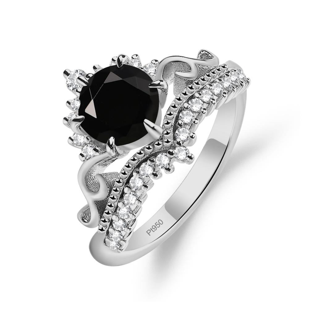 Vintage Black Stone Cocktail Ring - LUO Jewelry #metal_platinum