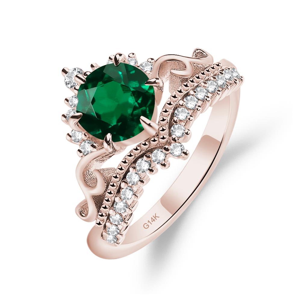 Vintage Lab Created Emerald Cocktail Ring - LUO Jewelry #metal_14k rose gold