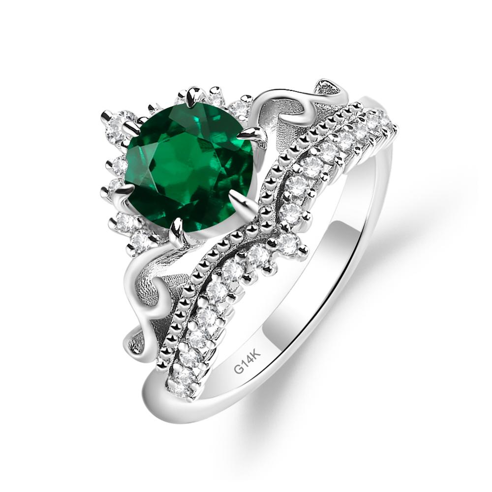 Vintage Lab Created Emerald Cocktail Ring - LUO Jewelry #metal_14k white gold