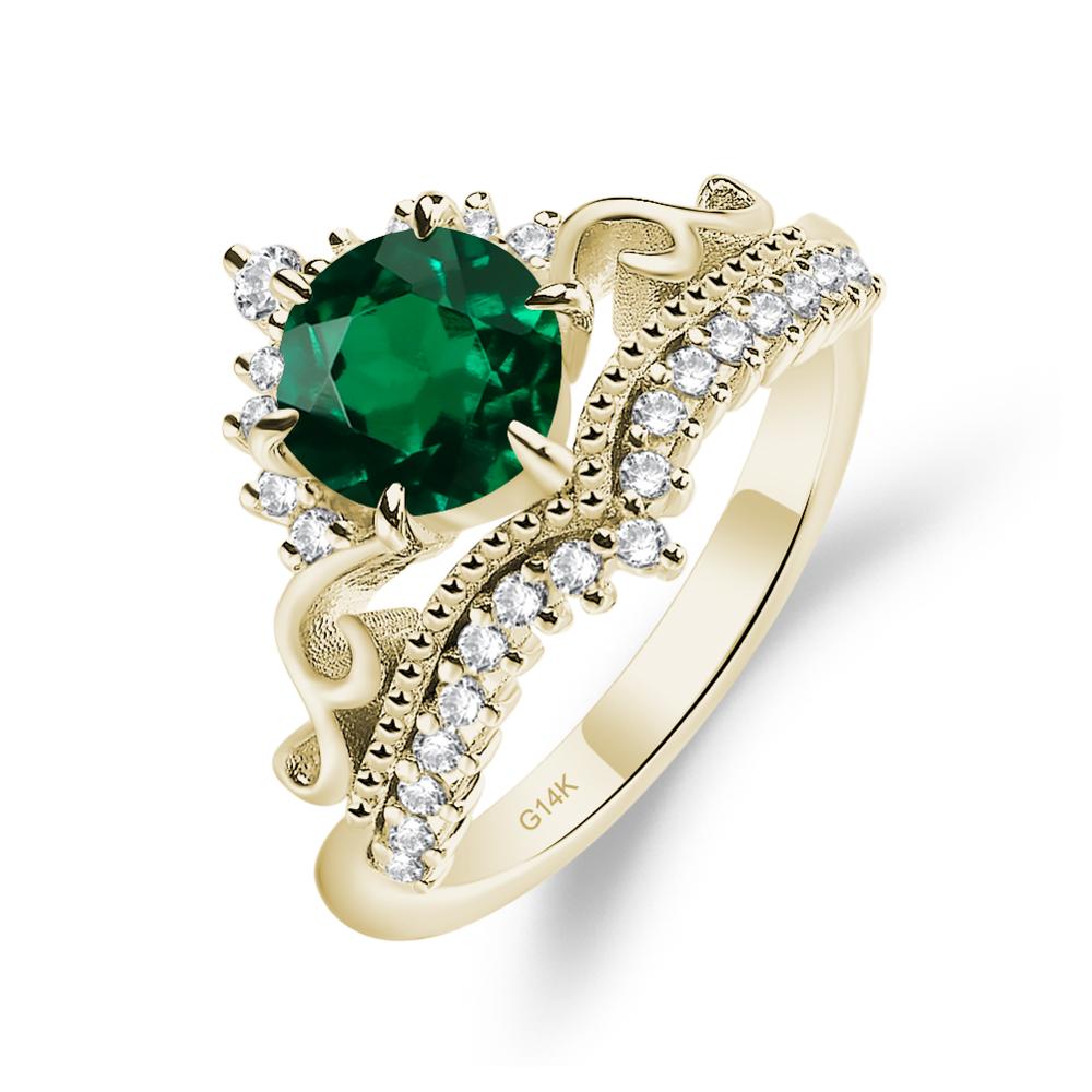 Vintage Lab Created Emerald Cocktail Ring - LUO Jewelry #metal_14k yellow gold