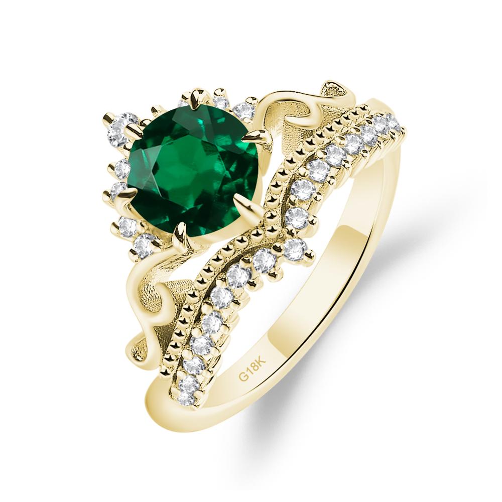 Vintage Lab Created Emerald Cocktail Ring - LUO Jewelry #metal_18k yellow gold