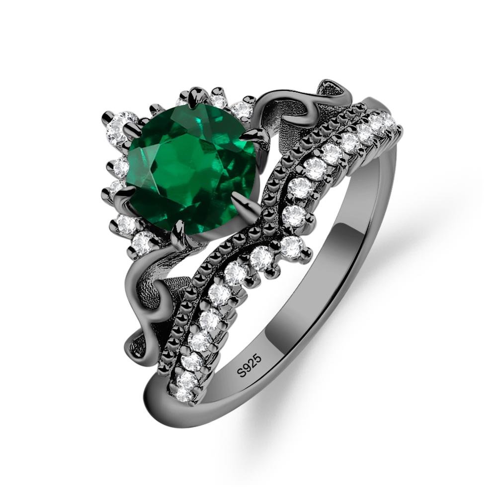 Vintage Lab Created Emerald Cocktail Ring - LUO Jewelry #metal_black finish sterling silver
