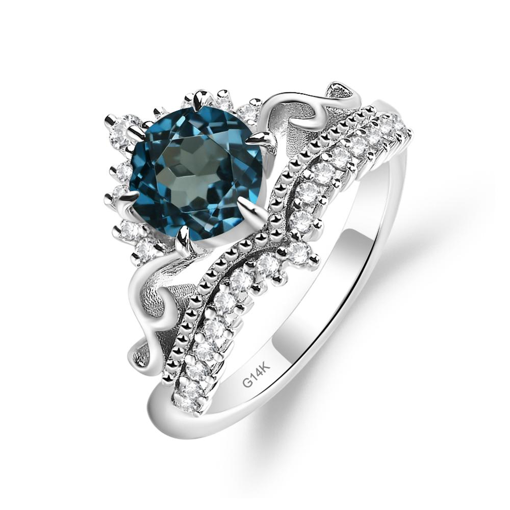 Vintage London Blue Topaz Cocktail Ring - LUO Jewelry #metal_14k white gold