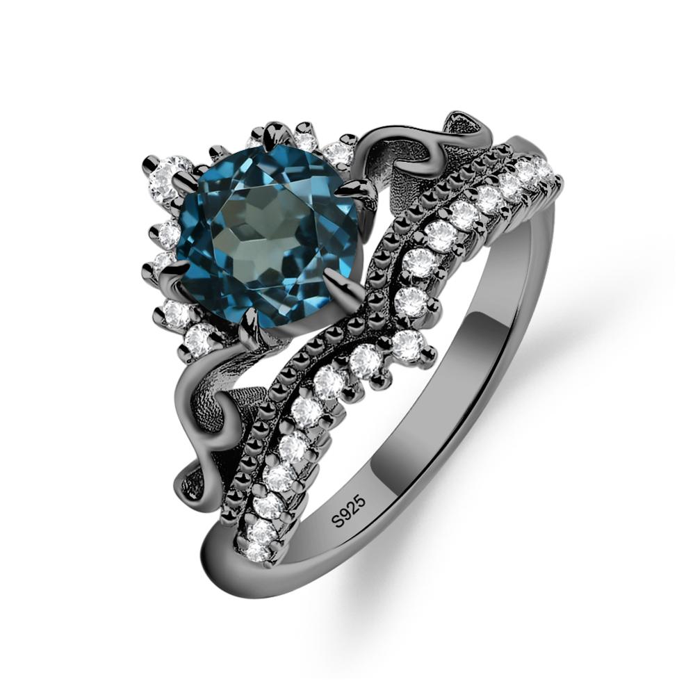 Vintage London Blue Topaz Cocktail Ring - LUO Jewelry #metal_black finish sterling silver