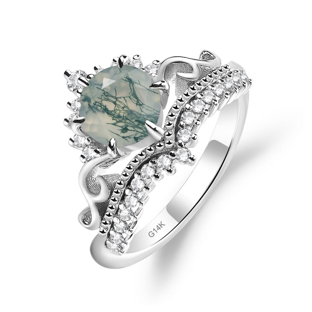 Vintage Moss Agate Cocktail Ring - LUO Jewelry #metal_14k white gold