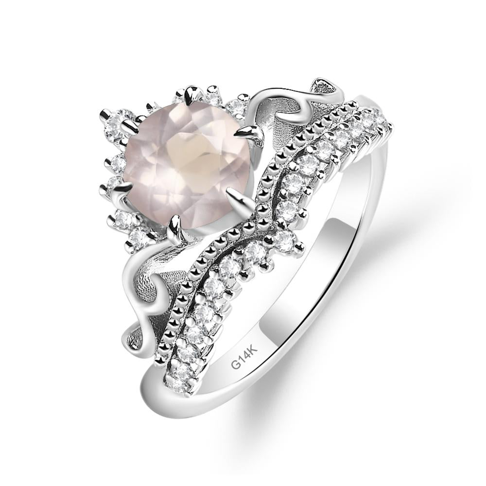 Vintage Rose Quartz Cocktail Ring - LUO Jewelry #metal_14k white gold