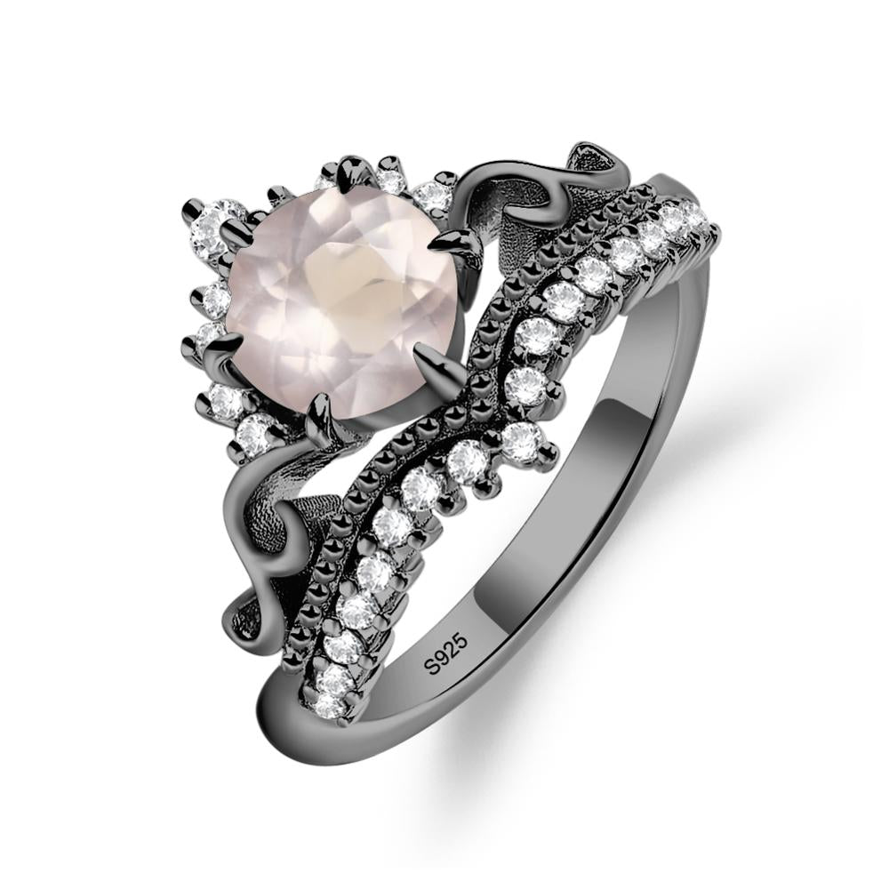 Vintage Rose Quartz Cocktail Ring - LUO Jewelry #metal_black finish sterling silver