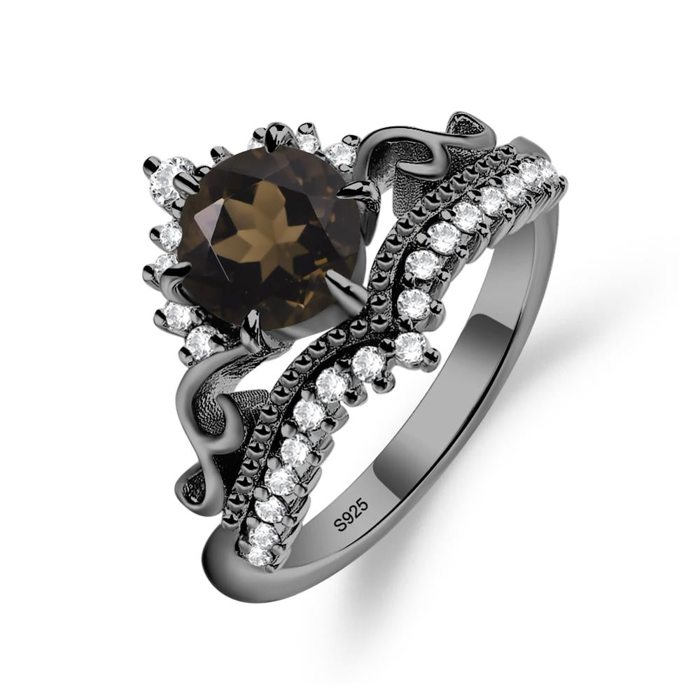 Vintage Smoky Quartz Cocktail Ring - LUO Jewelry #metal_black finish sterling silver