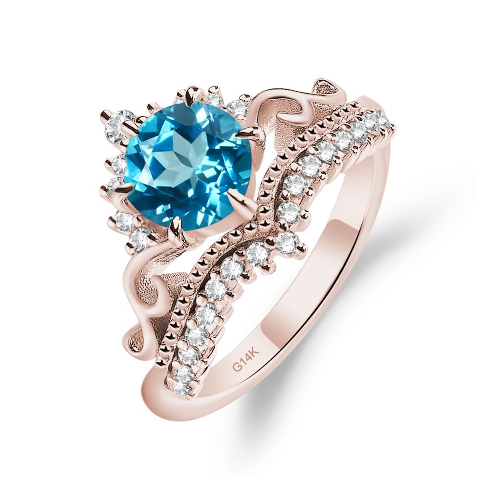 Vintage Swiss Blue Topaz Cocktail Ring - LUO Jewelry #metal_14k rose gold