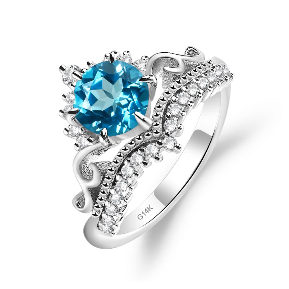 Vintage Swiss Blue Topaz Cocktail Ring - LUO Jewelry #metal_14k white gold
