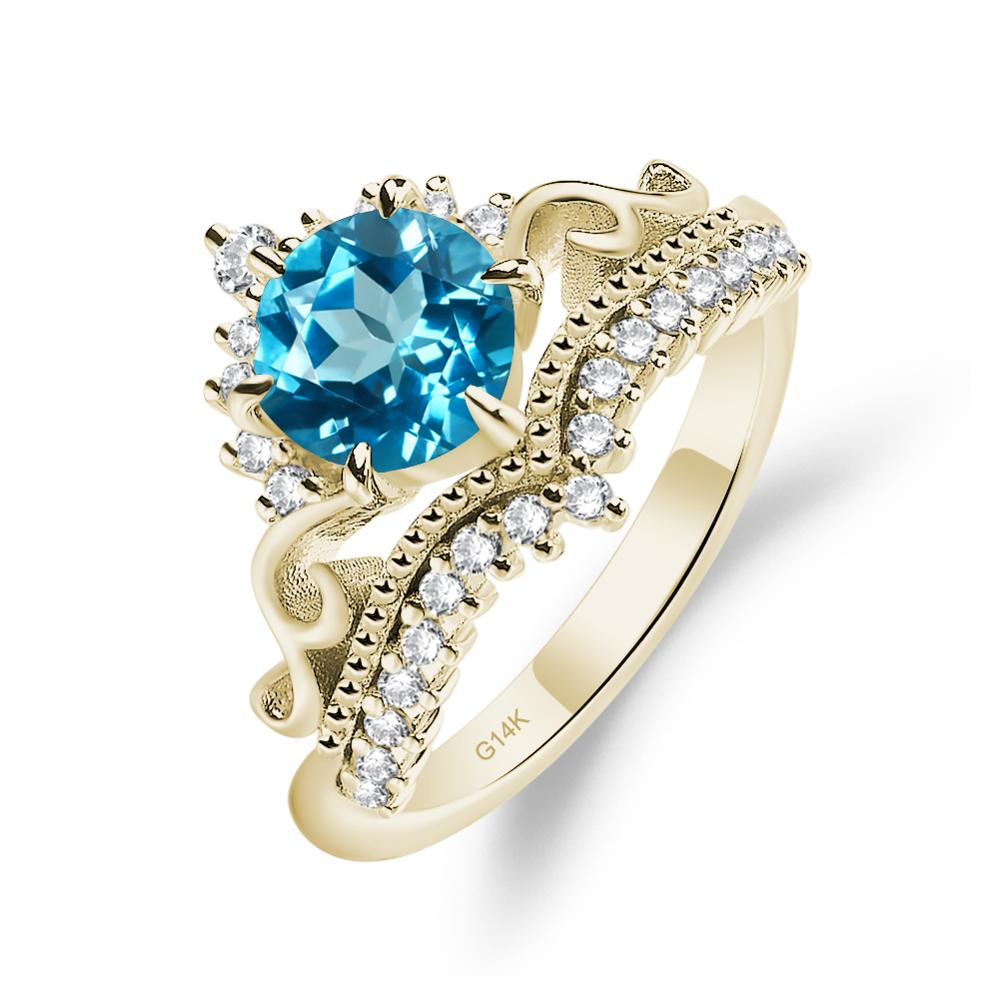 Vintage Swiss Blue Topaz Cocktail Ring - LUO Jewelry #metal_14k yellow gold