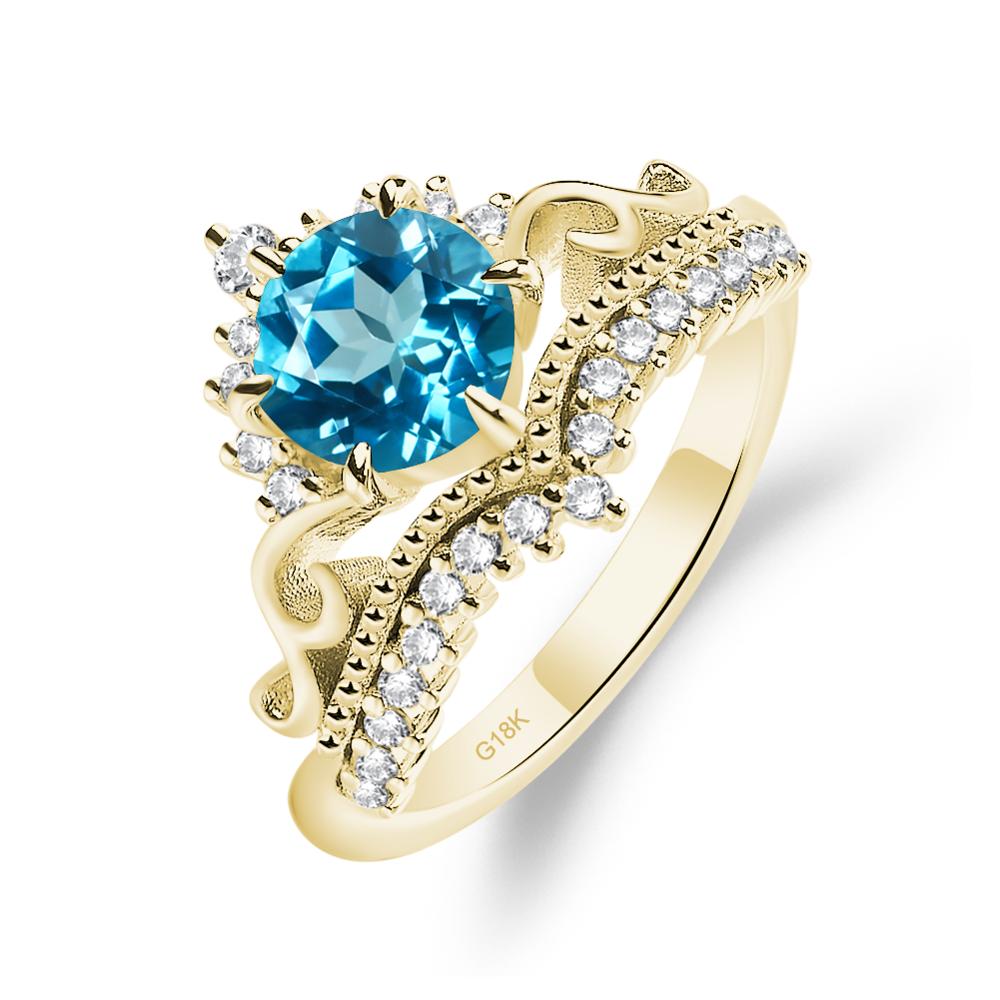 Vintage Swiss Blue Topaz Cocktail Ring - LUO Jewelry #metal_18k yellow gold