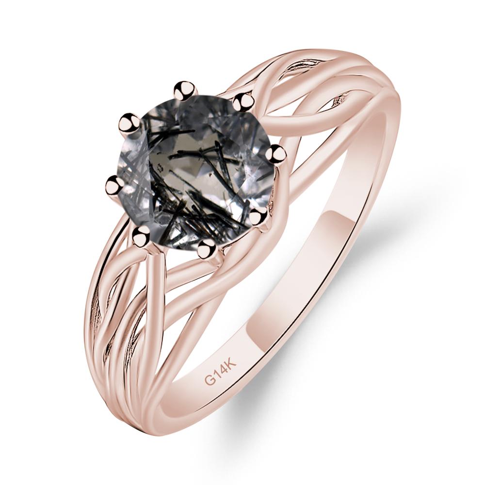 Intertwined Black Rutilated Quartz Wedding Ring - LUO Jewelry #metal_14k rose gold