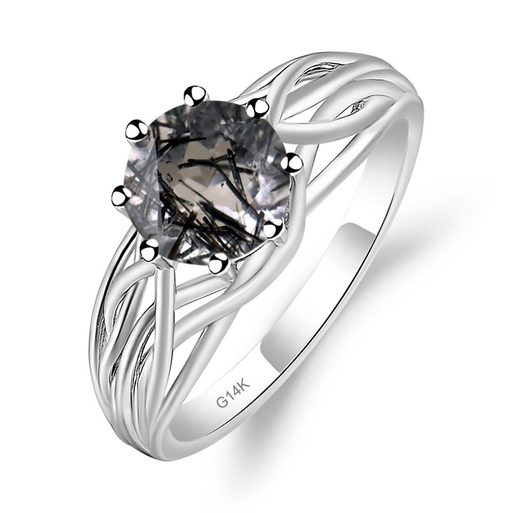 Intertwined Black Rutilated Quartz Wedding Ring - LUO Jewelry #metal_14k white gold