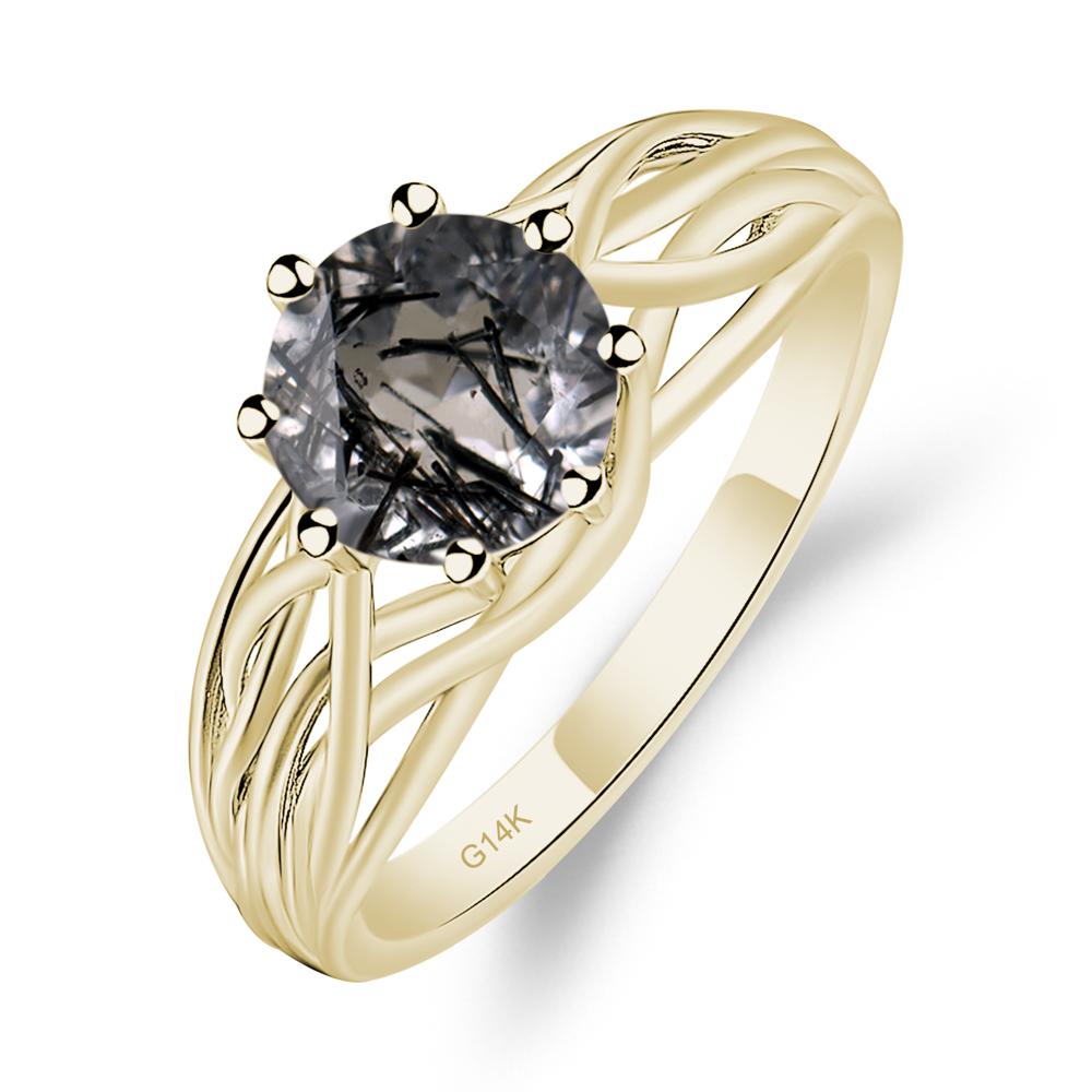 Intertwined Black Rutilated Quartz Wedding Ring - LUO Jewelry #metal_14k yellow gold