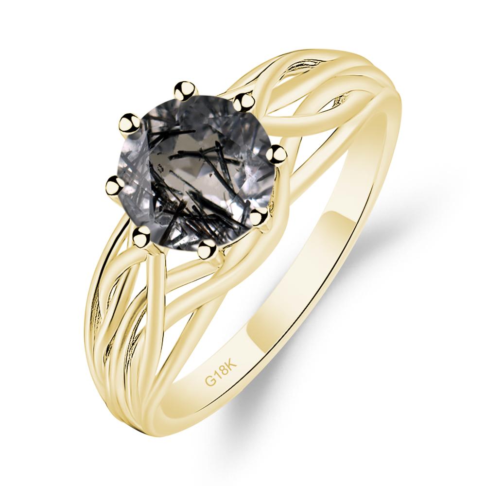 Intertwined Black Rutilated Quartz Wedding Ring - LUO Jewelry #metal_18k yellow gold