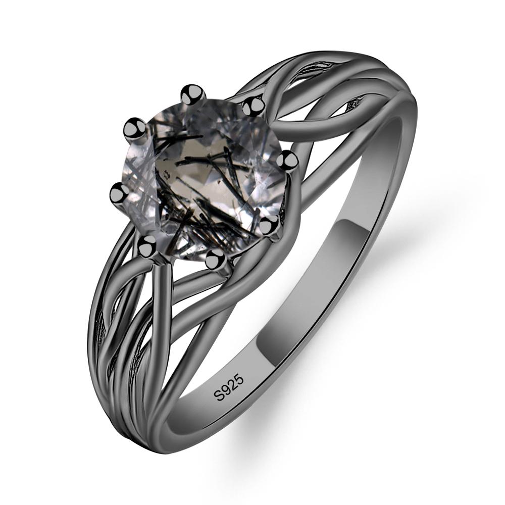 Intertwined Black Rutilated Quartz Wedding Ring - LUO Jewelry #metal_black finish sterling silver