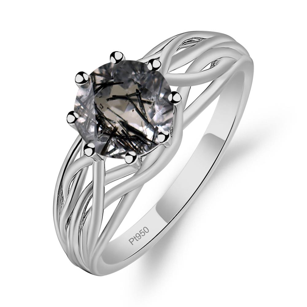 Intertwined Black Rutilated Quartz Wedding Ring - LUO Jewelry #metal_platinum