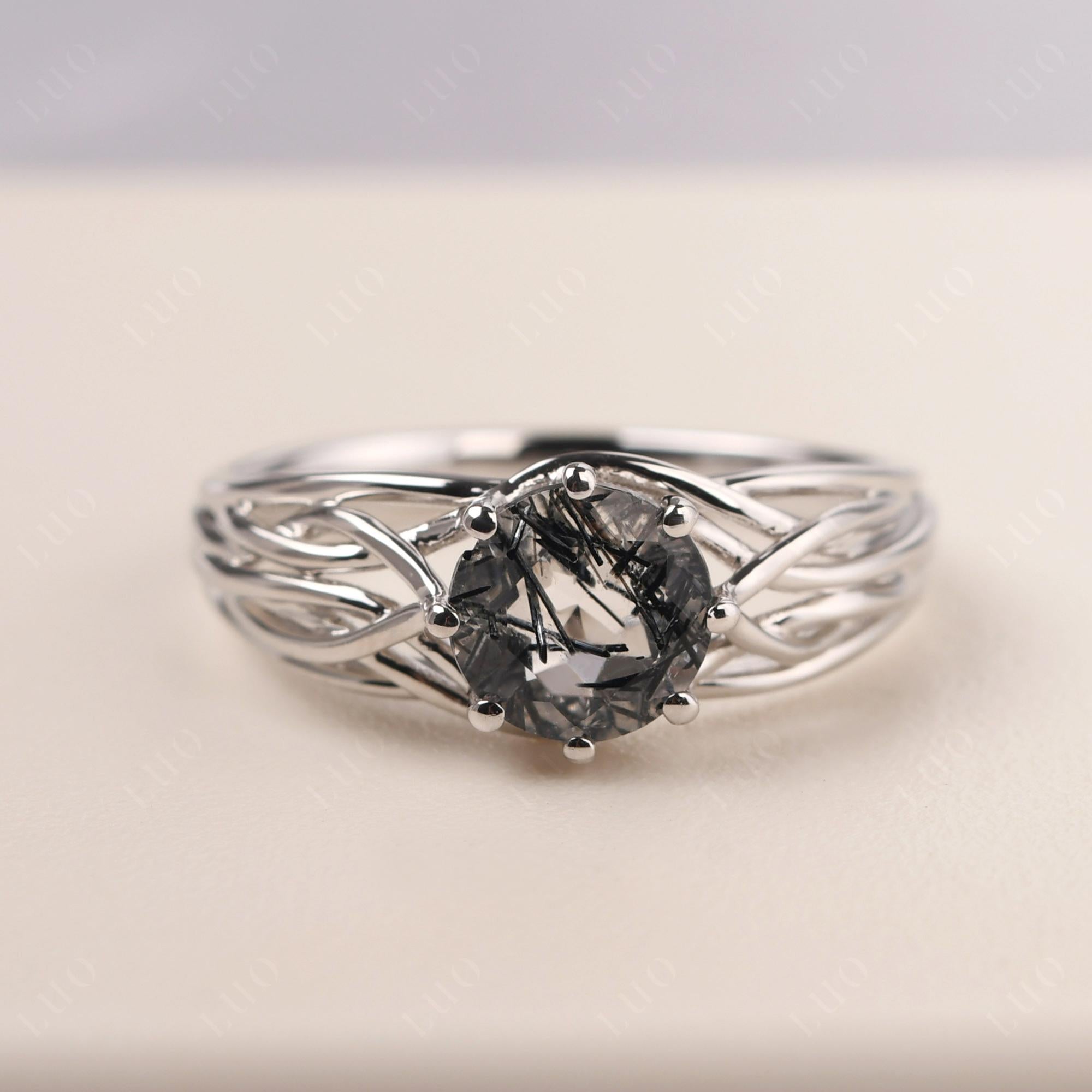 Intertwined Black Rutilated Quartz Wedding Ring - LUO Jewelry