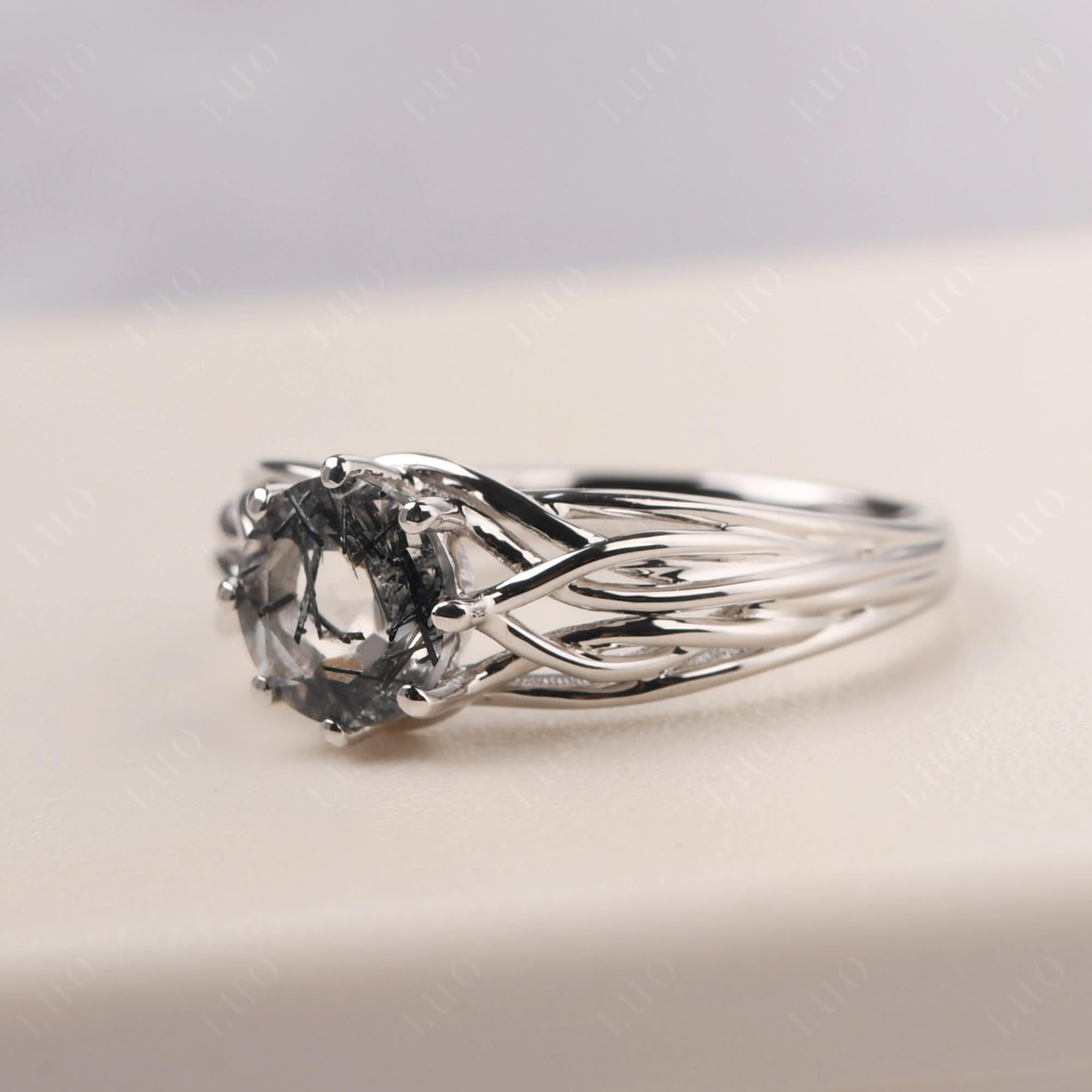 Intertwined Black Rutilated Quartz Wedding Ring - LUO Jewelry