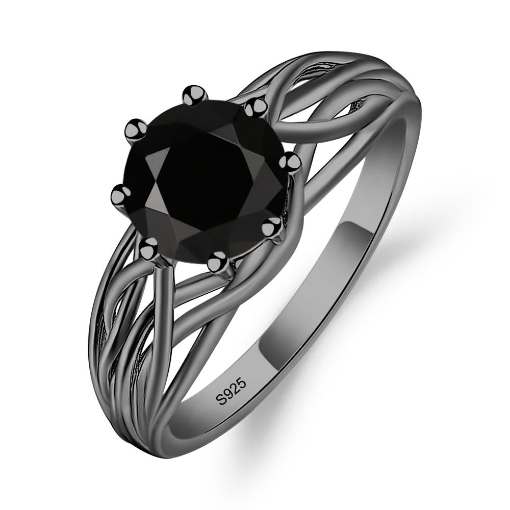 Intertwined Black Spinel Wedding Ring - LUO Jewelry #metal_black finish sterling silver