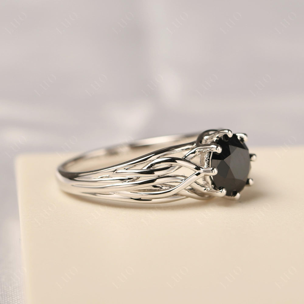 Black Stone Ring 8 Prong Engagement Ring Abstract Ring - LUO Jewelry